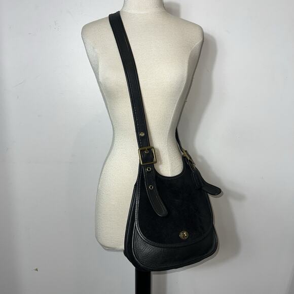 Coach Vintage Black Leather suede Berkeley Crescent Saddle Bag - Picture 1 of 6
